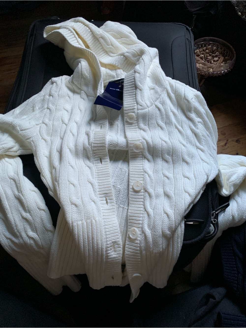 Brandy Melville White Hooded Cable Knit Button Cardigan